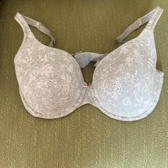 Lane Bryant Cacique 38DDD Gray White Floral Lightly Lined T-Shirt Bra - Picture 1 of 4